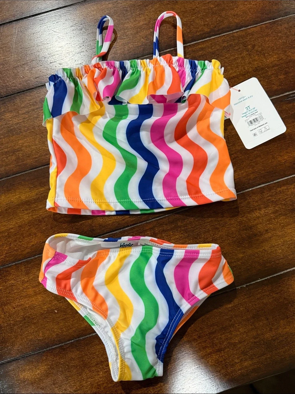 wonder nation Rainbow Wave Ruffle Tankini — Multicolor Stripes